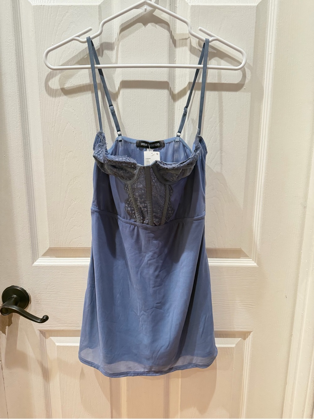 Urban Outfitters Dusty Blue Lace-Trim Slip Chemise